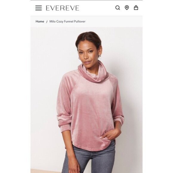 Evereve Velvet Top Womens Medium Milo Cozy Funnel Pullover in Dusty Pink - Picture 4 of 11